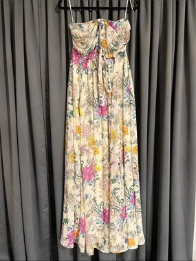 H&M Strapless Floral Maxi Dress in Cream with Pink & Yellow Flowers